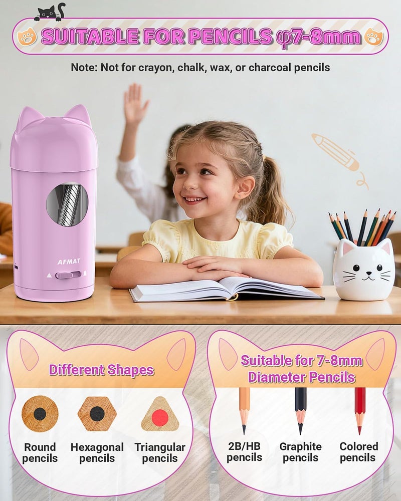 AFMAT Electric Pencil Sharpener, Automatic Pencil Sharpener, Auto in & Out, Colored Pencil Sharpeners for φ7-8mm Pencils, Rechargeable & Cordless, Battery Powered for Classroom Home School PSX9 - Image 3